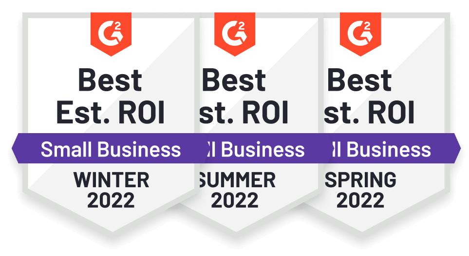 G2 Best Est. ROI for Small Business, Winter, Spring, and Summer 2022